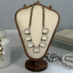 Loft White Acrylic Statement Necklace Faceted Square Bezel-Set Gems VTG 2000s